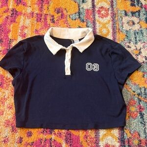 H&M Dark Blue Cropped Polo with White Collar